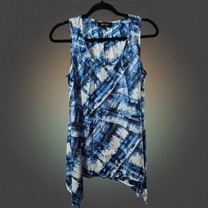 Karen Kane Tie Dye Handkerchief Hem Top XS Blue White Boho Shandy Sleeveless